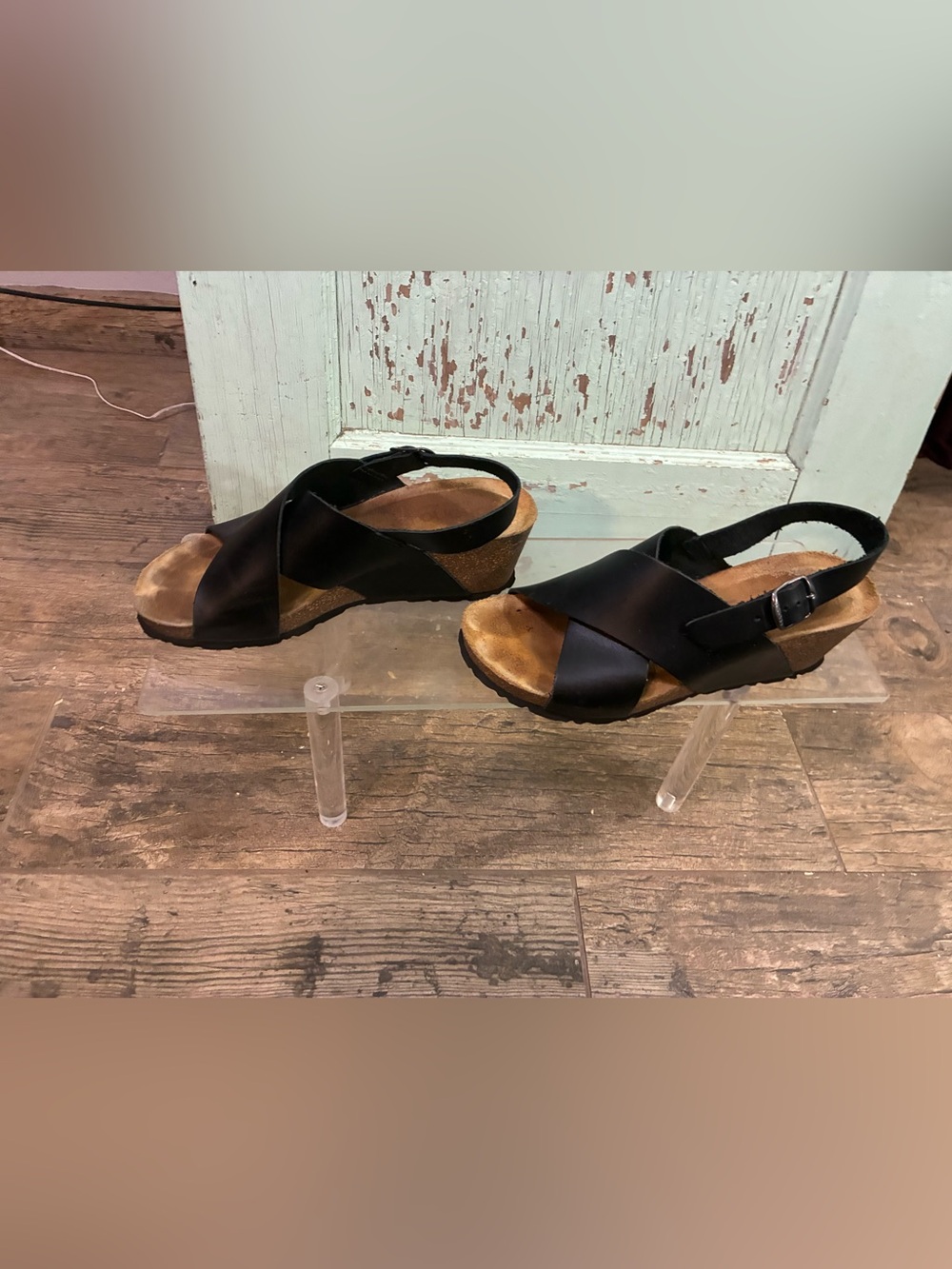 Black Women's Cross-Strap Slingback wedge Sandals - Picture 3 of 6